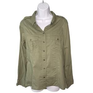 White House Black Market Button Down Shirt Utility Green 10